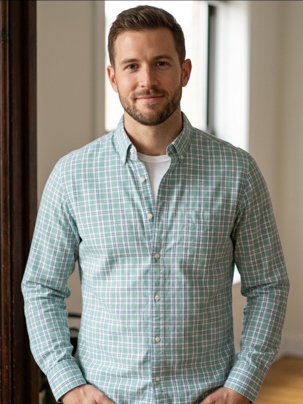J. Crew Men's Casual Green Checkered Shirt